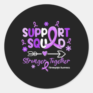 Groovy Support Squad Purple Ribbon Fibromyalgia Aw Classic Round Sticker