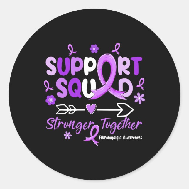 Groovy Support Squad Purple Ribbon Fibromyalgia Aw Classic Round Sticker (Front)