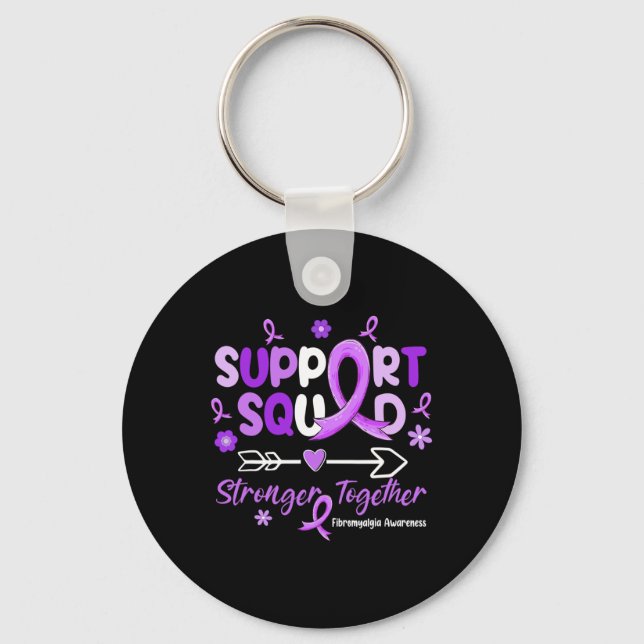 Groovy Support Squad Purple Ribbon Fibromyalgia Aw Keychain (Front)