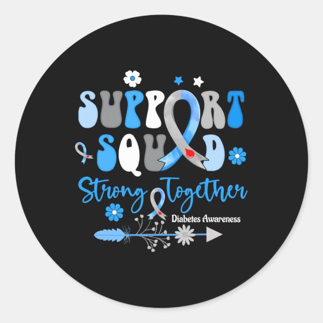 Groovy Support Squad Ribbon T1d Diabetes Awareness Classic Round Sticker (Front)