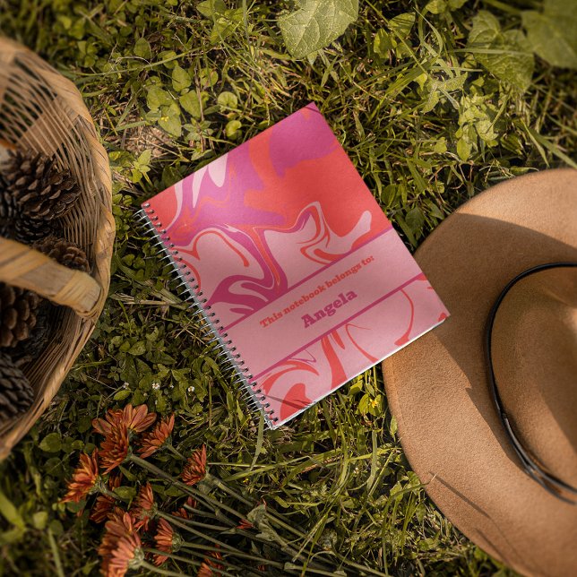 Groovy swirly orange and pink customizable notebook (Creator Uploaded)