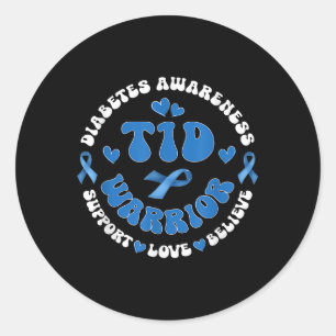 Groovy T1d Warrior Type 1 Diabetes Awareness Blue  Classic Round Sticker