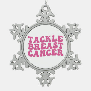 Groovy Tackle Breast Cancer Awareness Snowflake Pewter Christmas Ornament