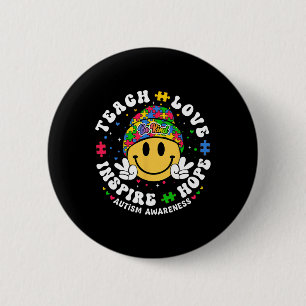 Groovy Teach Hope Love Inspire Teacher Autism Awar 2 Inch Round Button