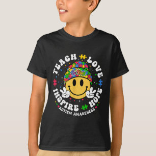 Groovy Teach Hope Love Inspire Teacher Autism Awar T-Shirt