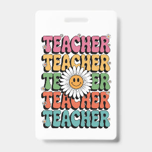 Groovy Teacher Cute Daisy Flower Retro Back School Badge