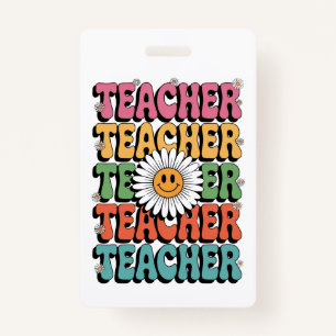 Groovy Teacher Cute Daisy Flower Retro Back School Badge