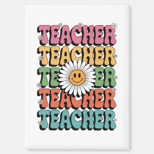 Groovy Teacher Cute Daisy Flower Retro Back School Magnet