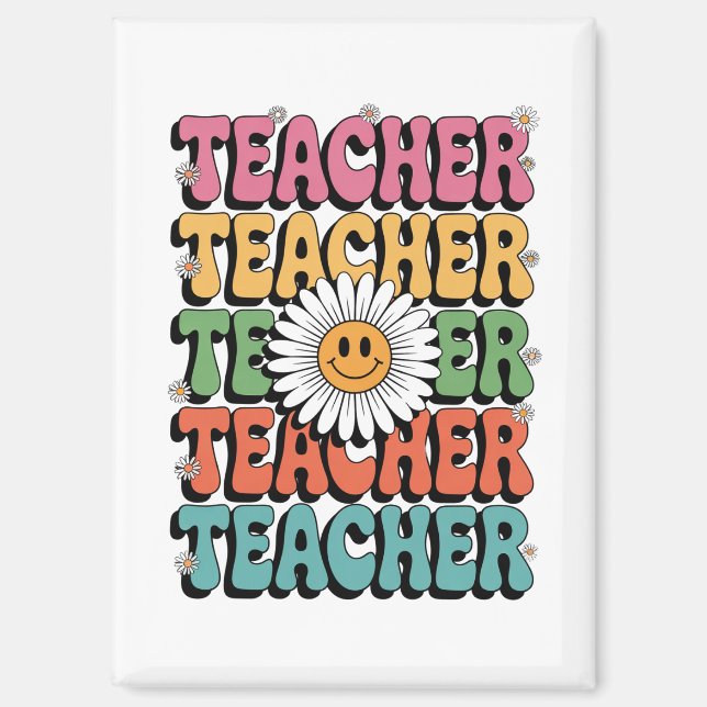 Groovy Teacher Cute Daisy Flower Retro Back School Magnet (Front)
