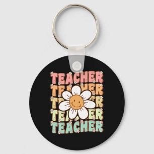 Groovy Teacher Cute Daisy Flower Retro Back To Sch Keychain