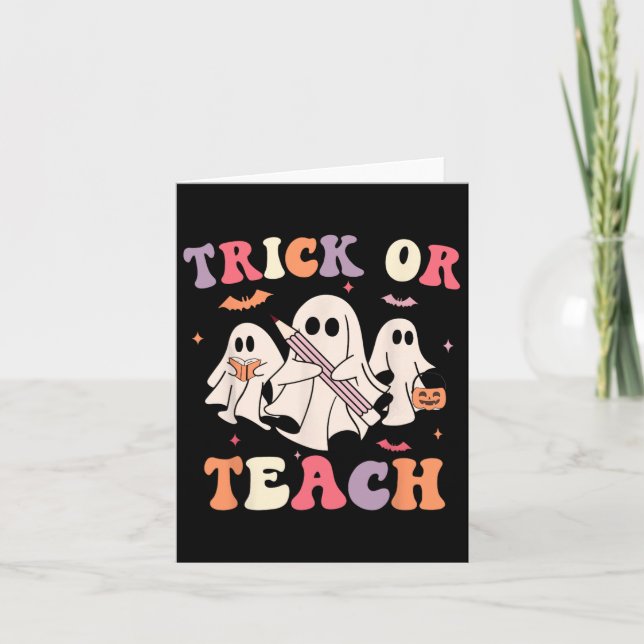 Groovy Teacher Halloween Retro Trick Or Teach Flor Card (Front)