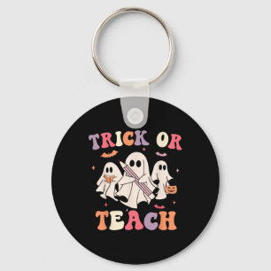 Groovy Teacher Halloween Retro Trick Or Teach Flor Keychain