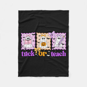 Groovy Teacher Halloween Trick Or Teach Ghost Men Fleece Blanket