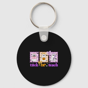 Groovy Teacher Halloween Trick Or Teach Ghost Men  Keychain