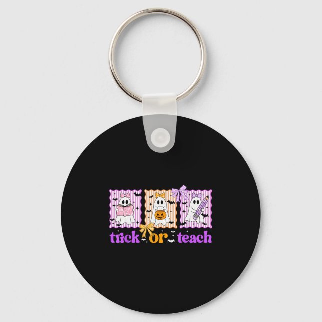 Groovy Teacher Halloween Trick Or Teach Ghost Men  Keychain (Front)
