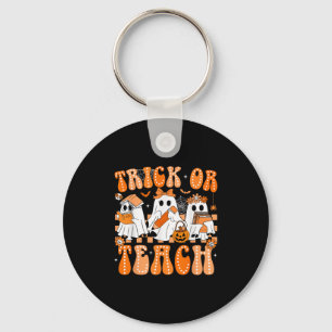 Groovy Teacher Halloween Trick Or Teach Ghost Men Keychain