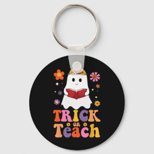 Groovy Teacher Halloween Trick Or Teach Retro Flor Keychain