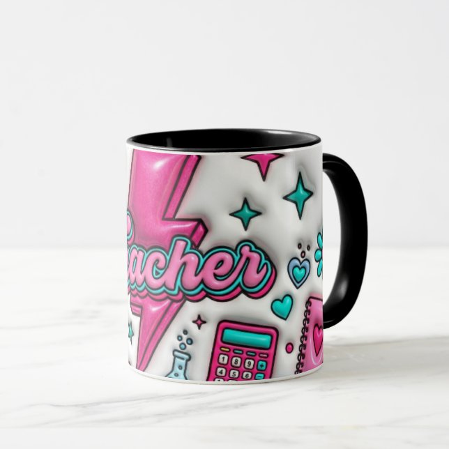 Groovy Teacher Retro Pink & Teal 11oz Combo Mug (Front Right)