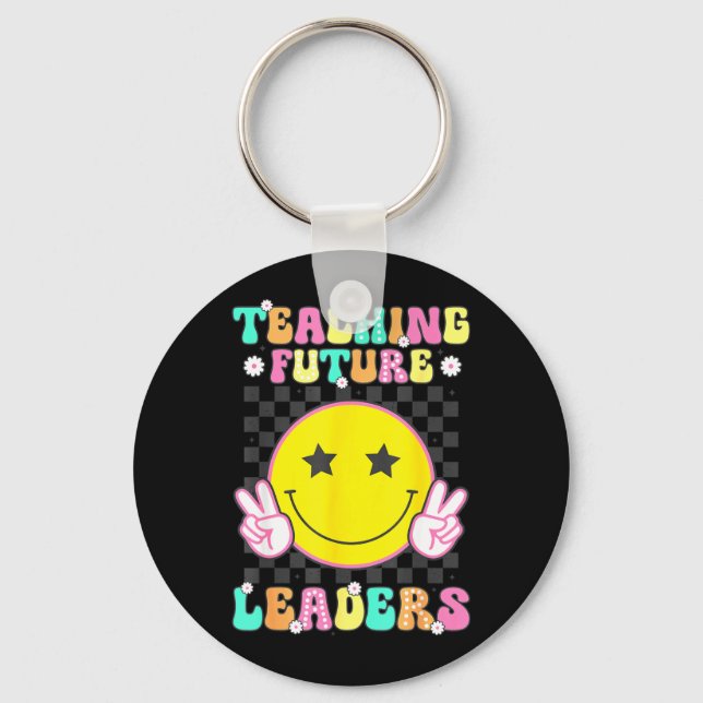 Groovy Teacher Retro Teaching Future Leaders Back Keychain (Front)