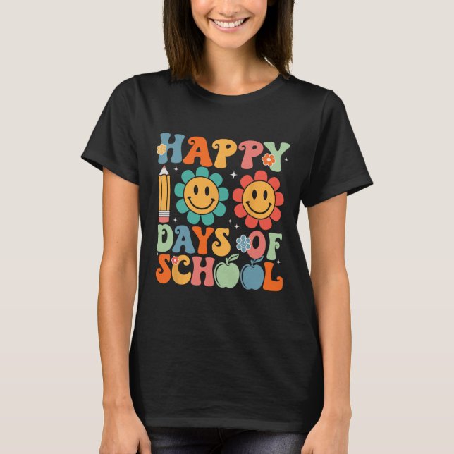 Groovy Teacher Student 100th Day Of School Happy 1 T-Shirt (Front)