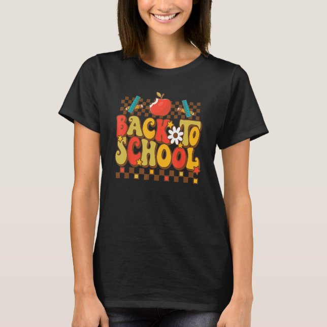 Groovy Teacher Vibes Elementary Retro Welcome Back T-Shirt (Front)