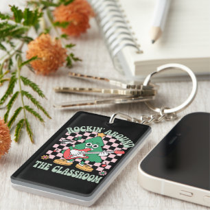 Groovy Teacher Xmas Rockin' Around The Classroom Keychain