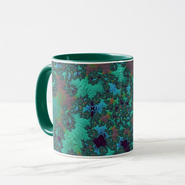 Groovy Teal and Plum Fractal Abstract Art Mug (Front Left)