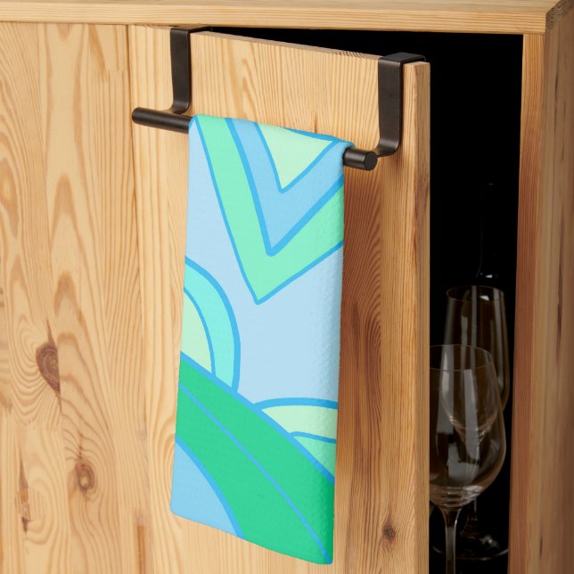 Groovy Teal Kitchen Towel (Thirds Fold)