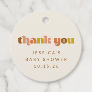 Groovy Terracotta Peach Retro Custom Baby Shower Favour Tags
