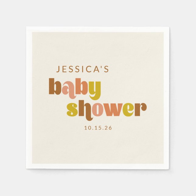 Groovy Terracotta Peach Retro Custom Baby Shower Napkin (Front)