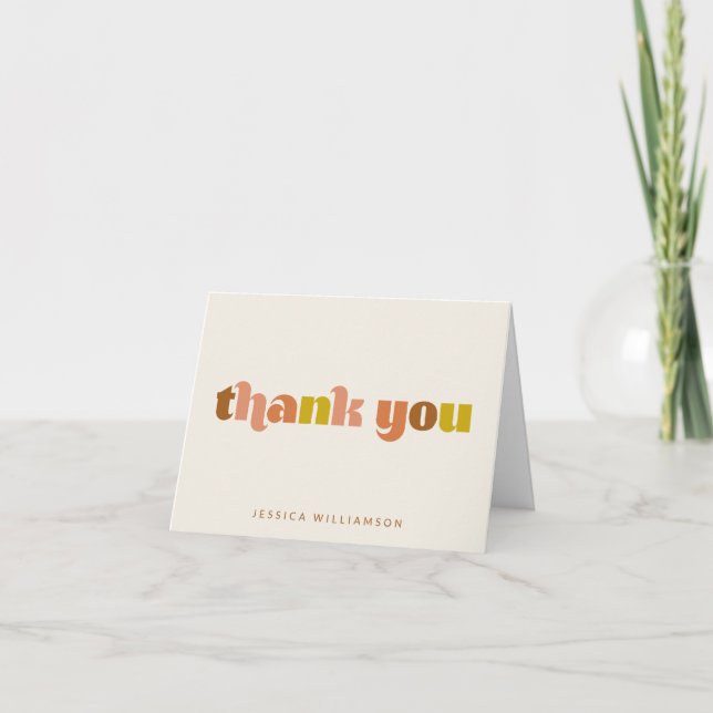 Groovy Terracotta Peach Retro Custom Shower Folded Thank You Card (Front)