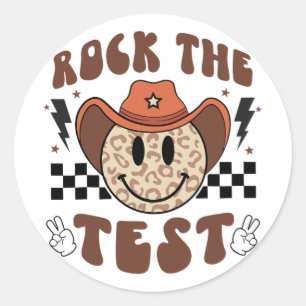 Groovy Test Day Rock The Test Smile Cowboy Boys Me Classic Round Sticker