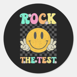 Groovy Test Day Rock The Test Smile Hippie Girls W Classic Round Sticker