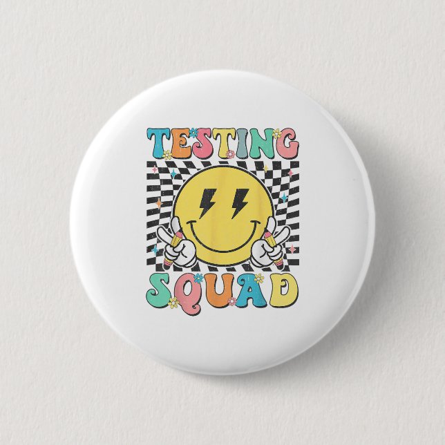 Groovy Test Day Testing Squad Motivation Teacher S 2 Inch Round Button (Front)