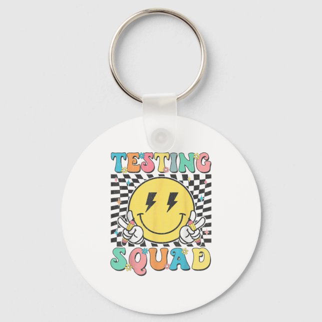 Groovy Test Day Testing Squad Motivation Teacher S Keychain (Front)