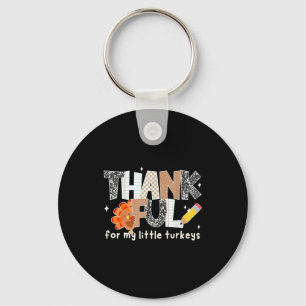 Groovy Thankful For My Little Turkeys Thanksgiving Keychain