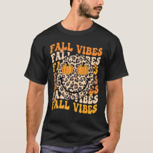 Groovy Thankful Hello Fall Leopard Retro Autumn Th T-Shirt