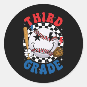 Groovy Third Grade Team Baseball First Day Of Scho Classic Round Sticker