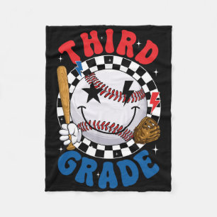 Groovy Third Grade Team Baseball First Day Of Scho Fleece Blanket