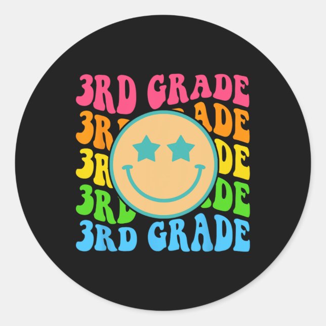 Groovy Third Grade Vibes Face Retro Teachers Back  Classic Round Sticker (Front)