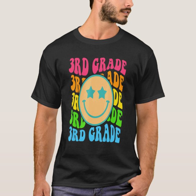 Groovy Third Grade Vibes Face Retro Teachers Back  T-Shirt (Front)