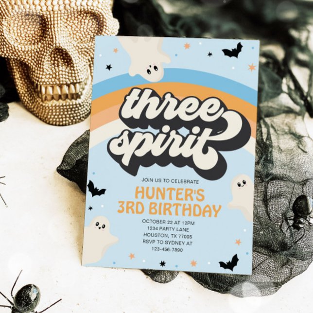 Groovy Three Spirit Boy 3rd Birthday Halloween Invitation (Creator Uploaded)