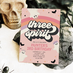 Groovy Three Spirit Girl 3rd Birthday Halloween Invitation