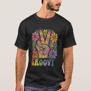 Groovy Tie Dye Peace Hand Sign Hippy 60s 70s Retro T-Shirt