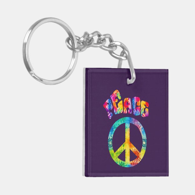 Groovy Tie Dye Peace Sign  Keychain (Front Left)