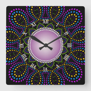 Groovy Time Colourful Backlight Swirl  Square Wall Clock