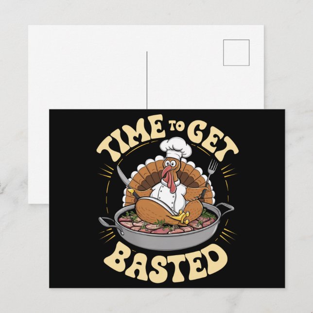 Groovy Time To Get Basted Cute Turkey Thanksgiving Postcard (Front/Back)