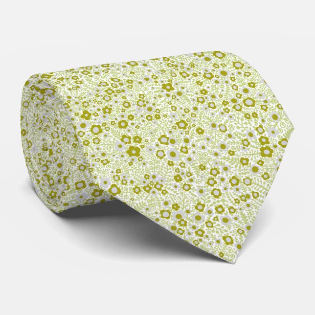 Groovy Tiny Green Daisies Neck Tie (Rolled)