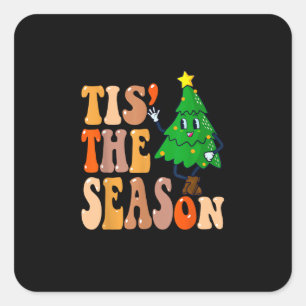 Groovy Tis The Season Christmas Pine Tree Square Sticker