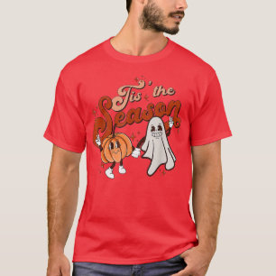 Groovy Tis The Season Pumpkin Floral Ghost Hippie T-Shirt